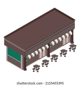 edificio isométrico del restaurante con mesas
