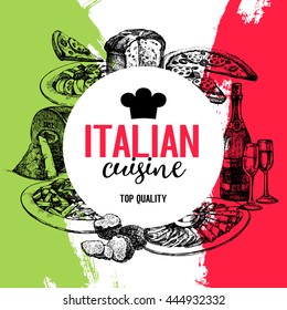 Restaurant Italian cuisine menu design. Vintage hand drawn sketch vector illustration
