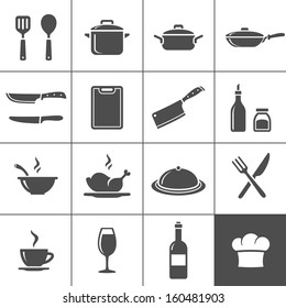 Restaurant kitchen and cooking icons. Simplus series. Vector illustration