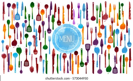 Restaurant and kitchen dishware design with icons, vector