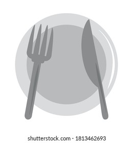restaurant kitchen dishware plate fork and knife flat icon style vector illustration