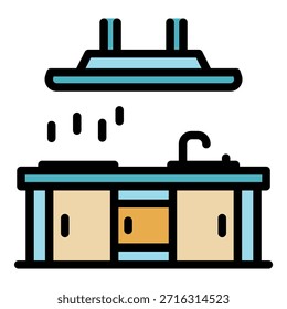 Restaurant kitchen icon. Outline restaurant kitchen vector icon color flat isolated