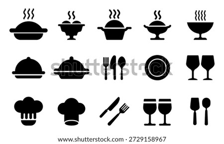 restaurant kitchen icon set, catering service symbols, food and drink vector