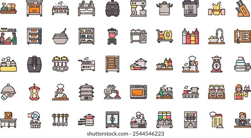 Restaurant kitchen icons High-Quality Vector Icons Collection with Editable Stroke. Ideal for Professional and Creative Projects.