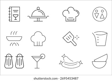 Conjunto de iconos de línea de restaurante y cocina. Icono de comida colección.