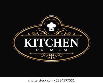 Restaurant kitchen royal luxury logo with flourish ornament