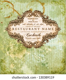 Restaurant label design with old floral frame for vintage menu design