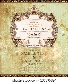 Restaurant label design with old floral frame for vintage menu design