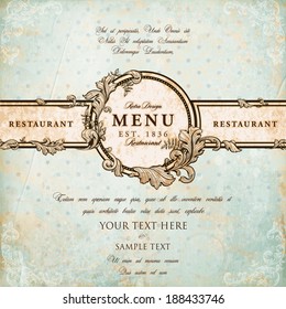 Restaurant Label Design with Old Floral Frame for Vintage Menu Design