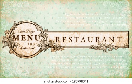 Restaurant label design with old floral frame for vintage menu design
