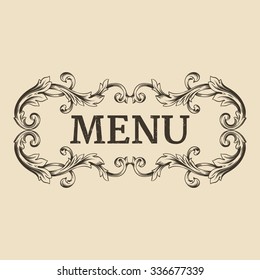 Restaurant label design with old floral frame for vintage menu design
