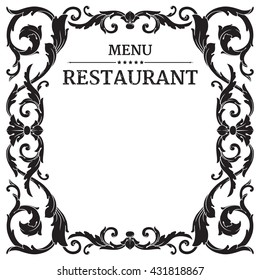 Restaurant label design with old floral frame for vintage menu design. Menu template. Menu designs.