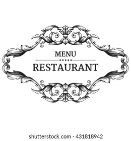 Restaurant label design with old floral frame for vintage menu design. Menu template. Menu designs.