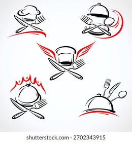 Etiqueta de restaurante y conjunto de iconos. Colección Icon Restaurant. Vector