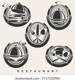 Etiqueta de restaurante y conjunto de iconos. Colección Icon Restaurant. Vector