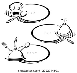 Etiqueta de restaurante y conjunto de iconos. Colección Icon Restaurant. Vector