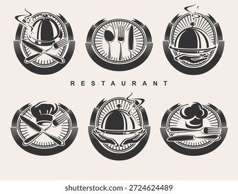Etiqueta de restaurante y conjunto de iconos. Colección Icon Restaurant. Vector