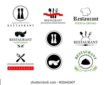 Etiquetas De Restaurante Aisladas En La Ilustración De Vector Blanco, Diseño Gráfico.Colección De Iconos De Restaurante, Bistro Y Bar
