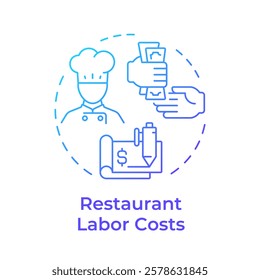 Restaurant labor costs blue gradient concept icon. Staff wages regulation strategy. Operational expenses. Round shape line illustration. Abstract idea. Graphic design. Easy to use in presentation