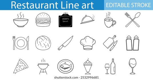 Restaurant Line Art Icons Editable Stroke Set