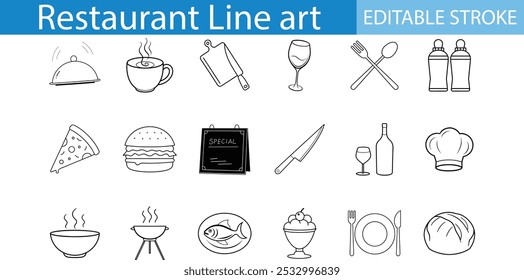 Restaurant Line Art Icons Editable Stroke Set