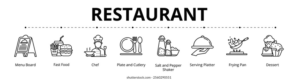 Restaurant Line Banner Web Icon Set Vector Illustration