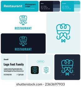 Restaurant line business logo with brand name. Chef's hat icon. Design element and visual identity. Template with oswald font. Suitable for food chain, bar, restaurant, eatery.