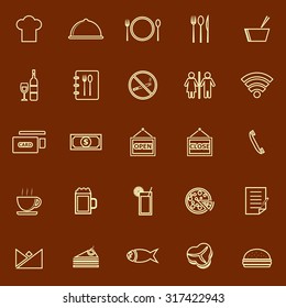 Restaurant line color icons on brown background, stock vector