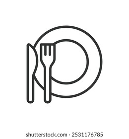 Restaurant, in line design. Restaurant, dining, food, cuisine, menu, chef, meal on white background vector. Restaurant editable stroke icon