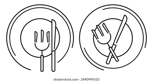 Restaurant line icon. Fork, knife and plate. Vector illustration isolated on white background.
