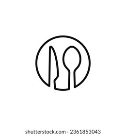 Restaurant line icon isolated on white background. Spoon and knife icon