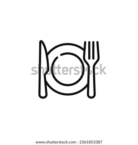 Restaurant line icon isolated on white background. Fork, knife, and plate icon