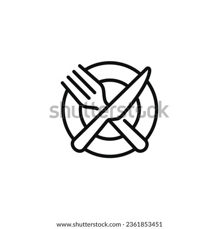 Restaurant line icon isolated on white background. Fork, knife, and plate icon