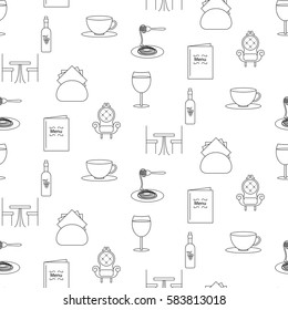 Restaurant line icon seamless pattern.