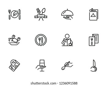 Restaurant line icon set. Menu, dish, spoon, fork. Catering concept. Can be used for topics like food, dinner, meal