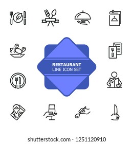 Restaurant line icon set. Menu, dish, spoon, fork. Catering concept. Can be used for topics like food, dinner, meal