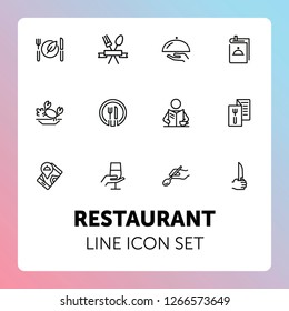 Restaurant line icon set. Menu, dish, spoon, fork. Catering concept. Can be used for topics like food, dinner, meal