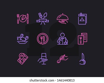 Restaurant line icon set. Menu, dish, spoon, fork. Catering concept. Can be used for topics like food, dinner, meal