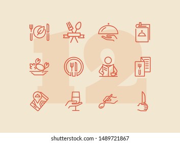 Restaurant line icon set. Menu, dish, spoon, fork. Catering concept. Can be used for topics like food, dinner, meal