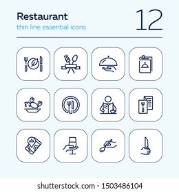 Restaurant line icon set. Menu, dish, spoon, fork. Catering concept. Can be used for topics like food, dinner, meal