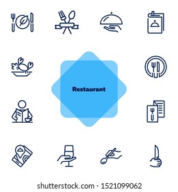 Restaurant line icon set. Menu, dish, spoon, fork. Catering concept. Can be used for topics like food, dinner, meal