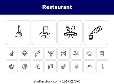 Restaurant line icon set. Menu, dish, spoon, fork. Catering concept. Can be used for topics like food, dinner, meal