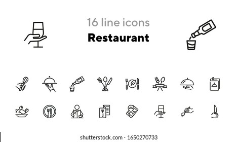 Restaurant line icon set. Menu, dish, spoon, fork. Catering concept. Can be used for topics like food, dinner, meal