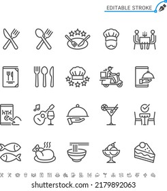 Iconos de la línea de restaurante. Trazo editable. Pixel perfecto.