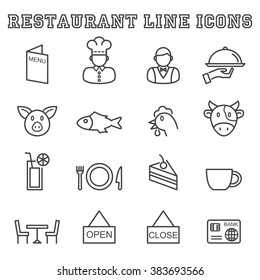 restaurant line icons, mono vector icons