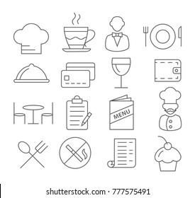 Restaurant Line Icons on white background