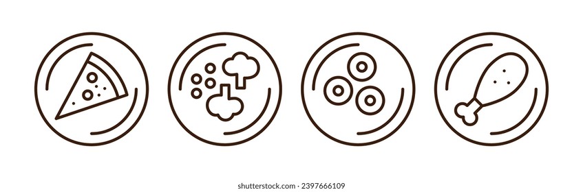 Restaurant Line Icons and Outline Food Element Vector Set