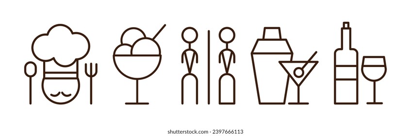 Restaurant Line Icons and Outline Food Element Vector Set