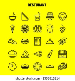 Restaurant  Line Icons Set For Infographics, Mobile UX/UI Kit And Print Design. Include: Carrot, Food, Vegetable, Meal, Bottle, Food, Meal, Mustard, Eps 10 - Vector