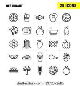 Restaurant  Line Icons Set For Infographics, Mobile UX/UI Kit And Print Design. Include: Grapes, Food, Meal, Fruits, Tea Cake, Food, Meal, Eps 10 - Vector